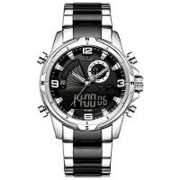 Relógio Masculino Clássico Multifuncional Duplo Display Quartzo Impermeavel Prata Preto - 1