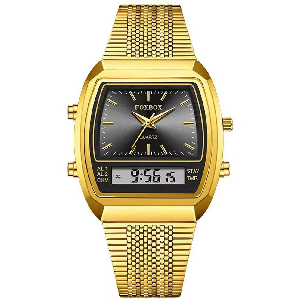 Relógio Esportivo Digital à Prova Dágua Em Aço Inoxidavel Masculino Preto Dourado - 1