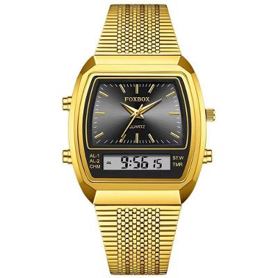 Relógio Esportivo Digital à Prova Dágua Em Aço Inoxidavel Masculino Preto Dourado