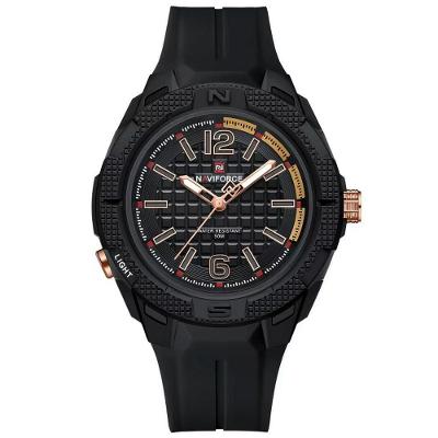 Relógio Masculino Silicone Esportivo Quartzo A Prova D´agua Preto Dourado