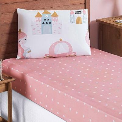 Jogo Cama Lençol Fantasy Solteiro Cama Quarto Infantil Microfibra 2 Peças Princesinha Rosa