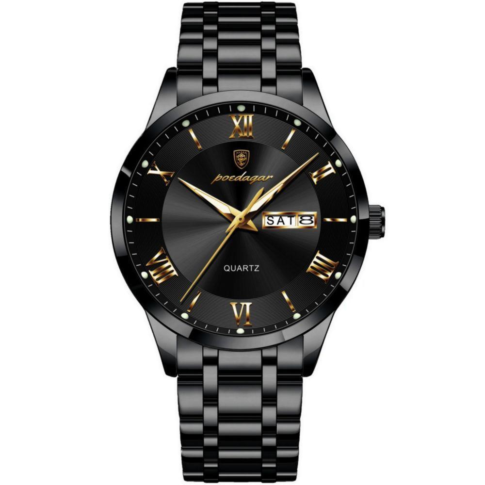 Relógio Masculino Analógico Quartzo á Prova D´agua Em Aço Inoxidável Preto - 1
