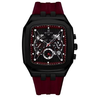 Relógio De Quartzo Masculino Design Retangular à Prova D´gua Casual Vermelho