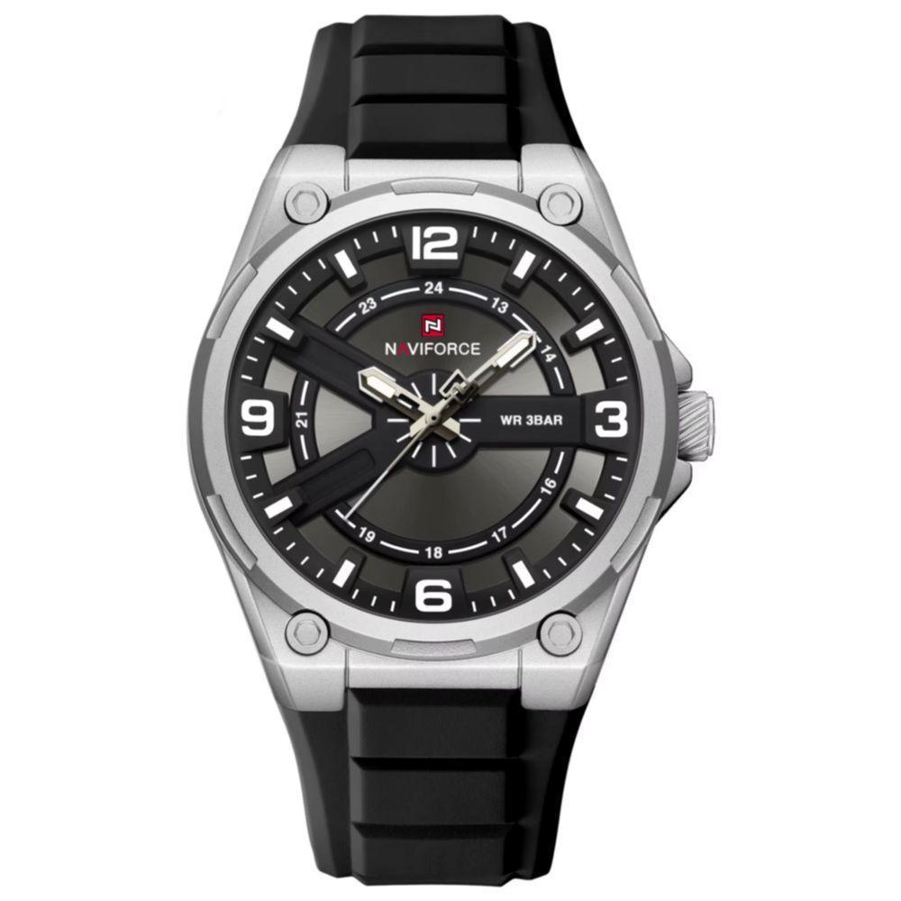 Relógio De Pulso Esportivo Masculino Silicone De Quartzo á Prova D´agua Prata - 1