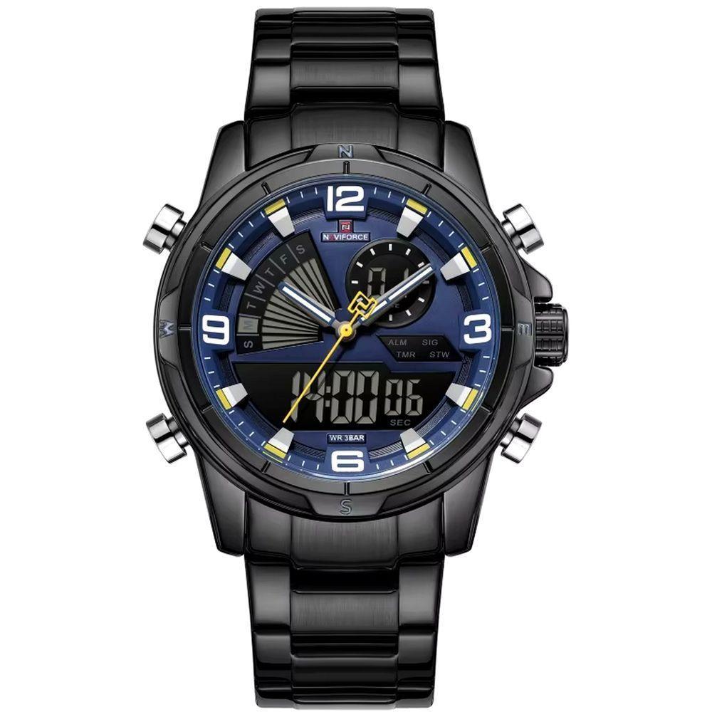 Relógio Masculino Clássico Multifuncional Duplo Display Quartzo Impermeavel Preto Azul - 1