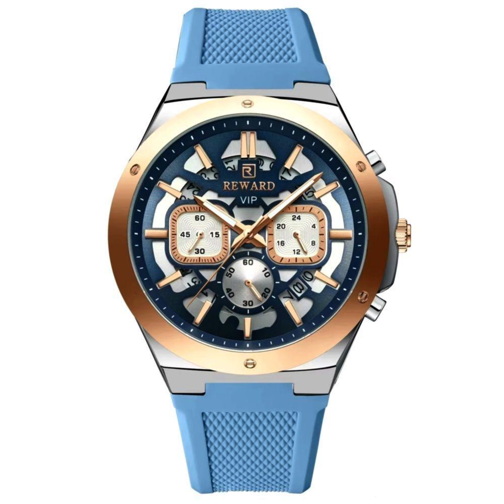 Relogio Masculino Quartzo Multifuncional Casual Pulseira De Silicone Impermeavel Azul Claro - 1
