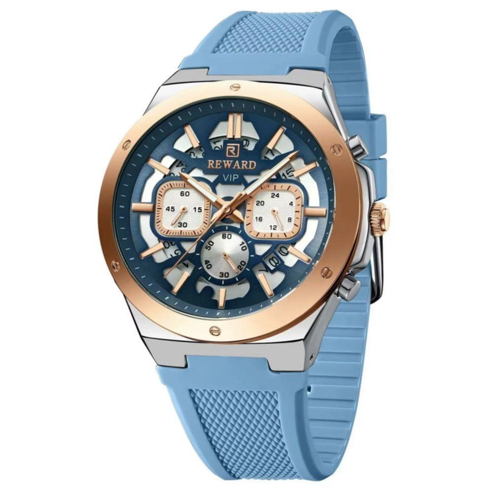 Relogio Masculino Quartzo Multifuncional Casual Pulseira De Silicone Impermeavel Azul Claro - 2