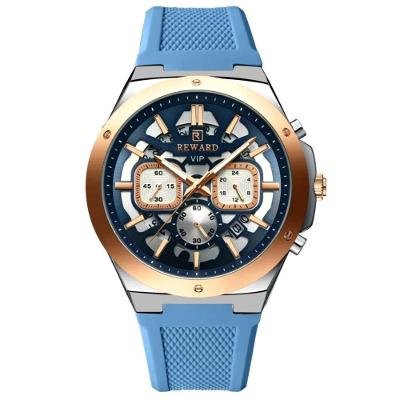 Relogio Masculino Quartzo Multifuncional Casual Pulseira De Silicone Impermeavel Azul Claro