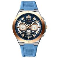Relogio Masculino Quartzo Multifuncional Casual Pulseira De Silicone Impermeavel Azul Claro - 1