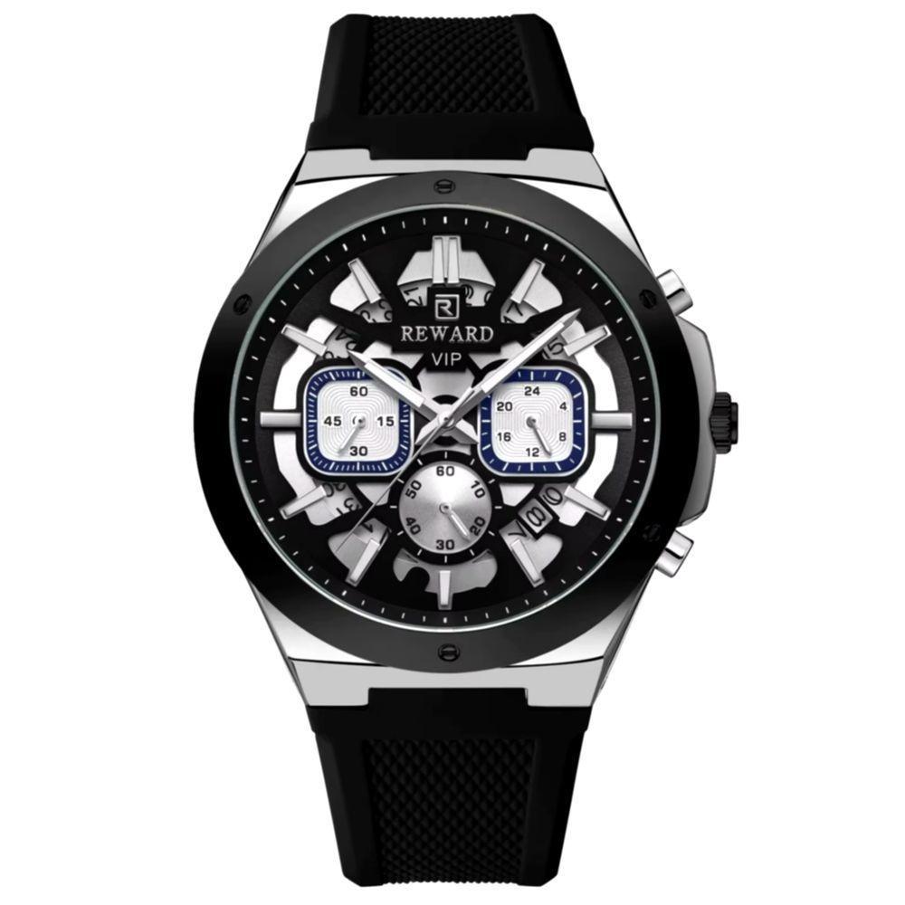 Relogio Masculino Quartzo Multifuncional Casual Pulseira De Silicone Impermeavel Preto - 1