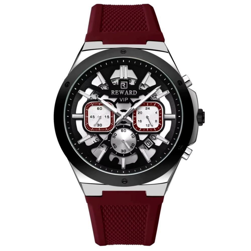 Relogio Masculino Quartzo Multifuncional Casual Pulseira De Silicone Impermeavel Vermelho - 1