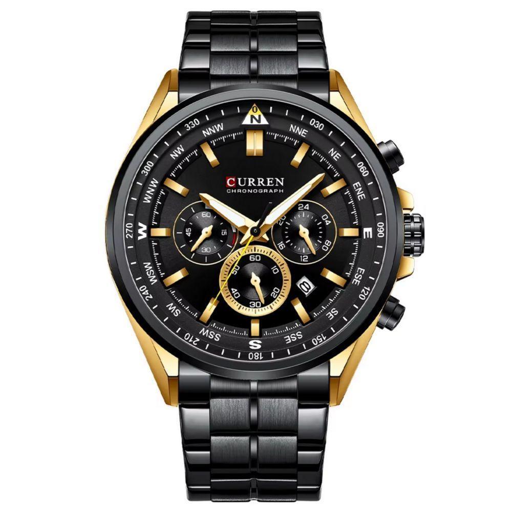 Relógio De Pulso Masculino Aço Inoxidável De Quartzo Casual Esportivo Preto - 1