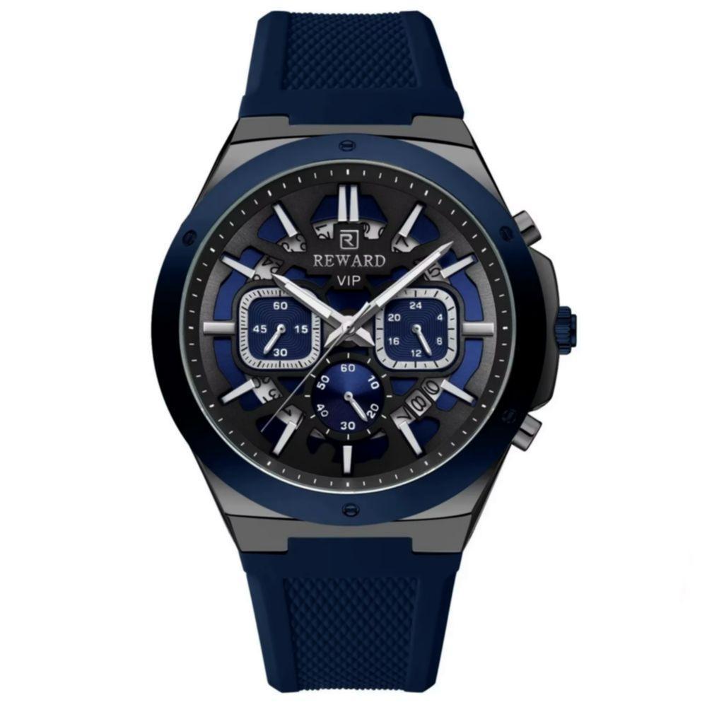 Relogio Masculino Quartzo Multifuncional Casual Pulseira De Silicone Impermeavel Azul - 1