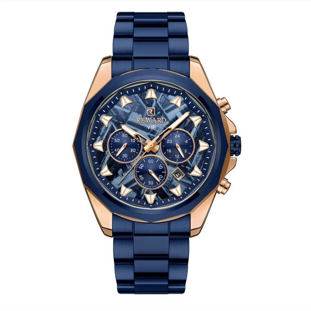 Relógio De Aço Inoxidável Masculino Com Cronógrafo à Prova D´agua Azul - 1