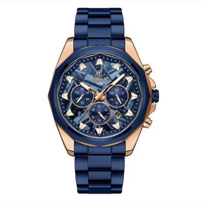 Relógio De Aço Inoxidável Masculino Com Cronógrafo à Prova D´agua Azul