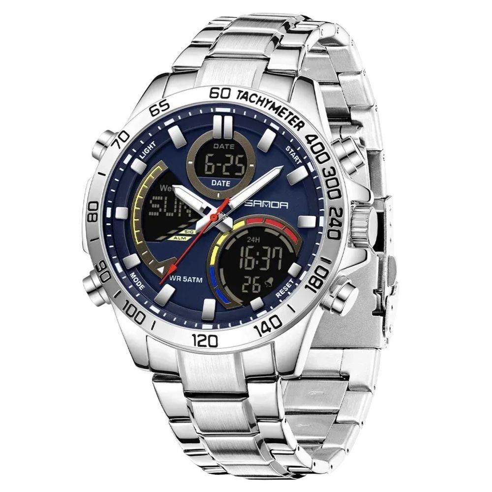 Relógio Militar Masculino De Luxo, Aço Inoxidável 6269 Sanda Azul - 1