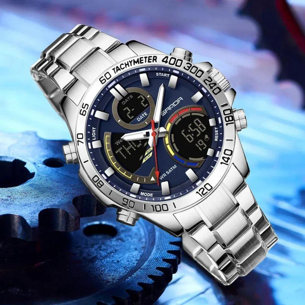 Relógio Militar Masculino De Luxo, Aço Inoxidável 6269 Sanda Azul - 3