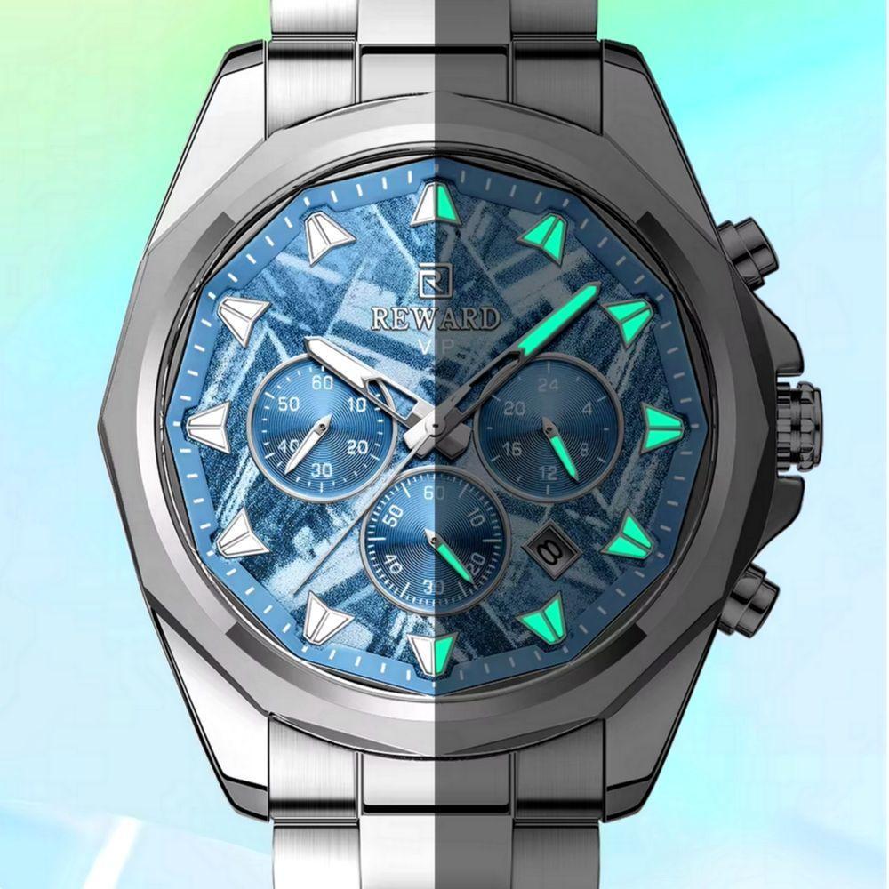 Relógio De Aço Inoxidável Masculino Com Cronógrafo à Prova D´agua Prata Azul - 2