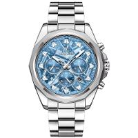 Relógio De Aço Inoxidável Masculino Com Cronógrafo à Prova D´agua Prata Azul - 1