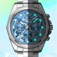 Relógio De Aço Inoxidável Masculino Com Cronógrafo à Prova D´agua Prata Azul - 2