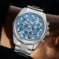 Relógio De Aço Inoxidável Masculino Com Cronógrafo à Prova D´agua Prata Azul - 3