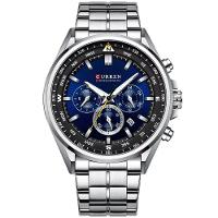 Relógio De Pulso Masculino Aço Inoxidável De Quartzo Casual Esportivo Azul Prata - 1