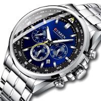 Relógio De Pulso Masculino Aço Inoxidável De Quartzo Casual Esportivo Azul Prata - 2