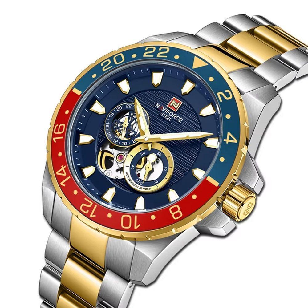 Relógio De Pulso Masculino Mecânico Automático Casual Aço Inoxidável 10atm Azul - 2