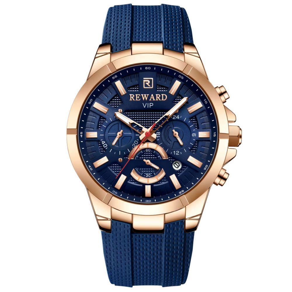 Relógio De Pulso Masculino Analógico Rà Prova D´agua Esportivo Azul Dourado - 1