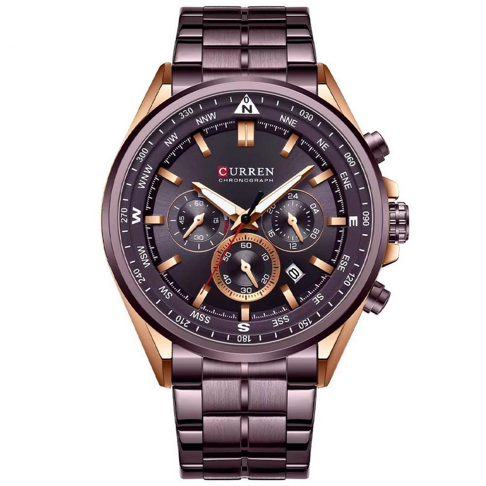 Relógio De Pulso Masculino Aço Inoxidável De Quartzo Casual Esportivo Marrom - 1