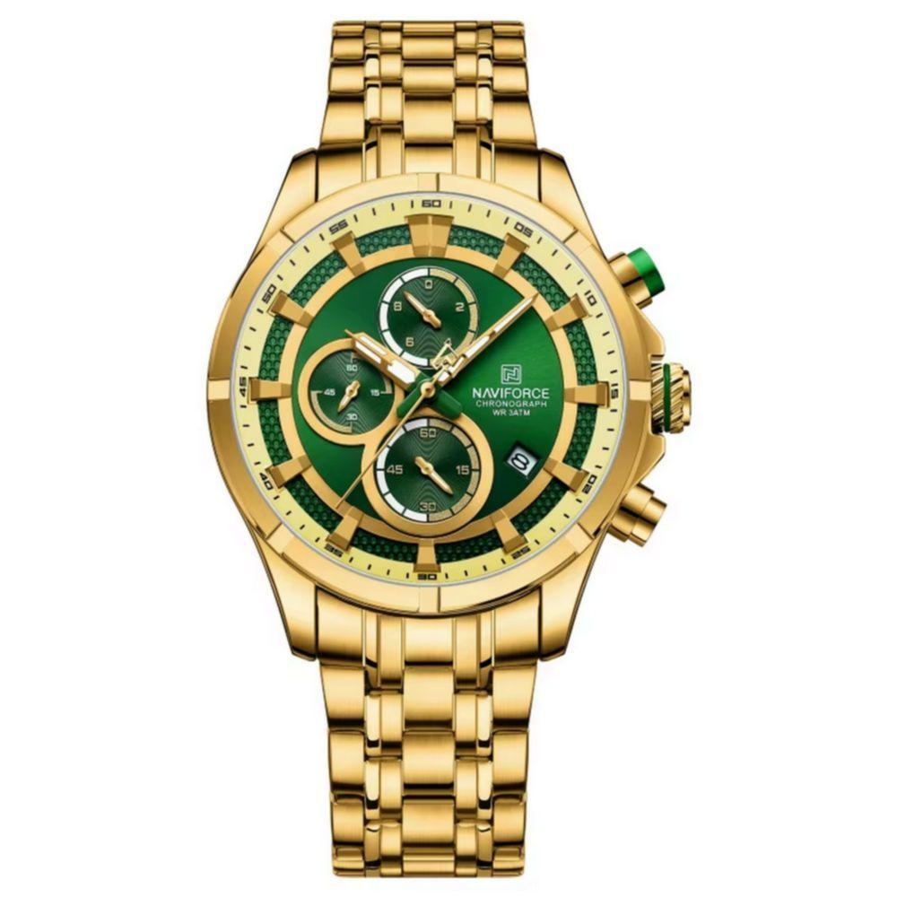 Relógio Masculino De Luxo Negócios Luminoso à Prova D´agua Pulseira Aço Inoxidável Verde Dourado - 1