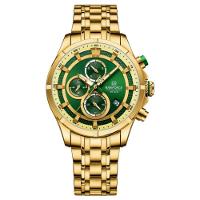 Relógio Masculino De Luxo Negócios Luminoso à Prova D´agua Pulseira Aço Inoxidável Verde Dourado - 1