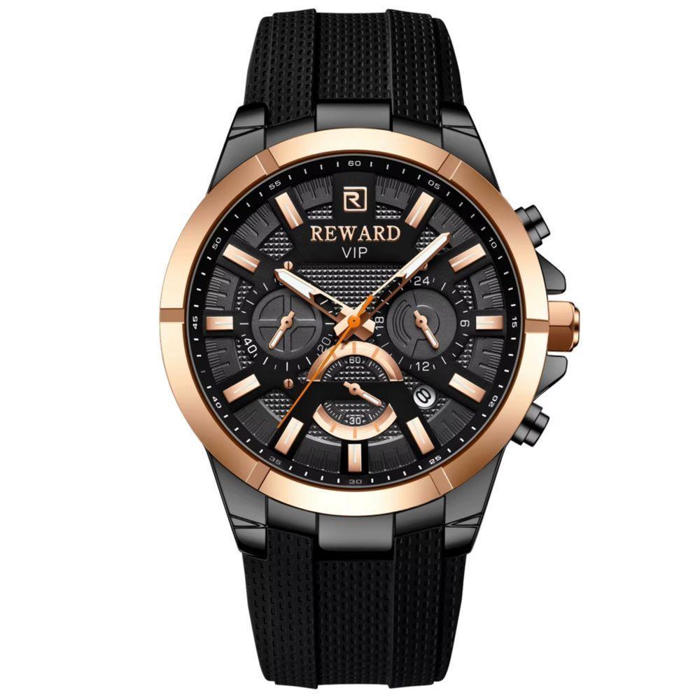 Relógio De Pulso Masculino Analógico Rà Prova D´agua Esportivo Preto Dourado - 1