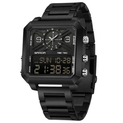 Relógio Quartzo Masculino Aço Inoxidável à Prova D água Led Digital Sanda Preto