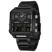 Relógio Quartzo Masculino Aço Inoxidável à Prova D água Led Digital Sanda Preto - 1