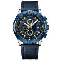 Relógio Masculino Pulseira Couro Genuino Esportivo Quartzo à Prova D´agua Azul - 1