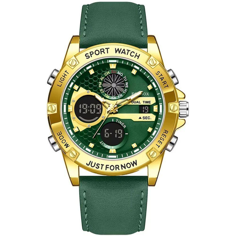 Relógio Digital Esportivo Quartzo Display Duplo á Prova D´agua Verde Dourado - 1