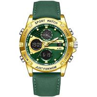 Relógio Digital Esportivo Quartzo Display Duplo á Prova D´agua Verde Dourado - 1