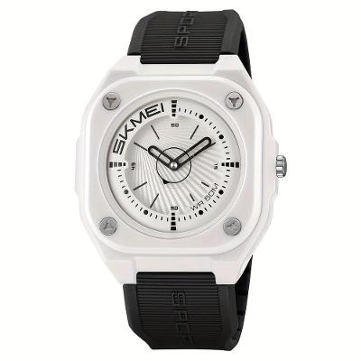 Relógio Masculino Fashion Skmei, Impermeável 50m, Pulseira De Silicone Preto E Branco