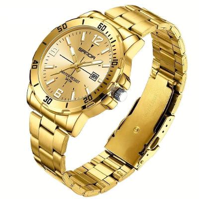 Relógio De Aço Inoxidável Impermeável Sanda 3265 à Prova D'água Dourado