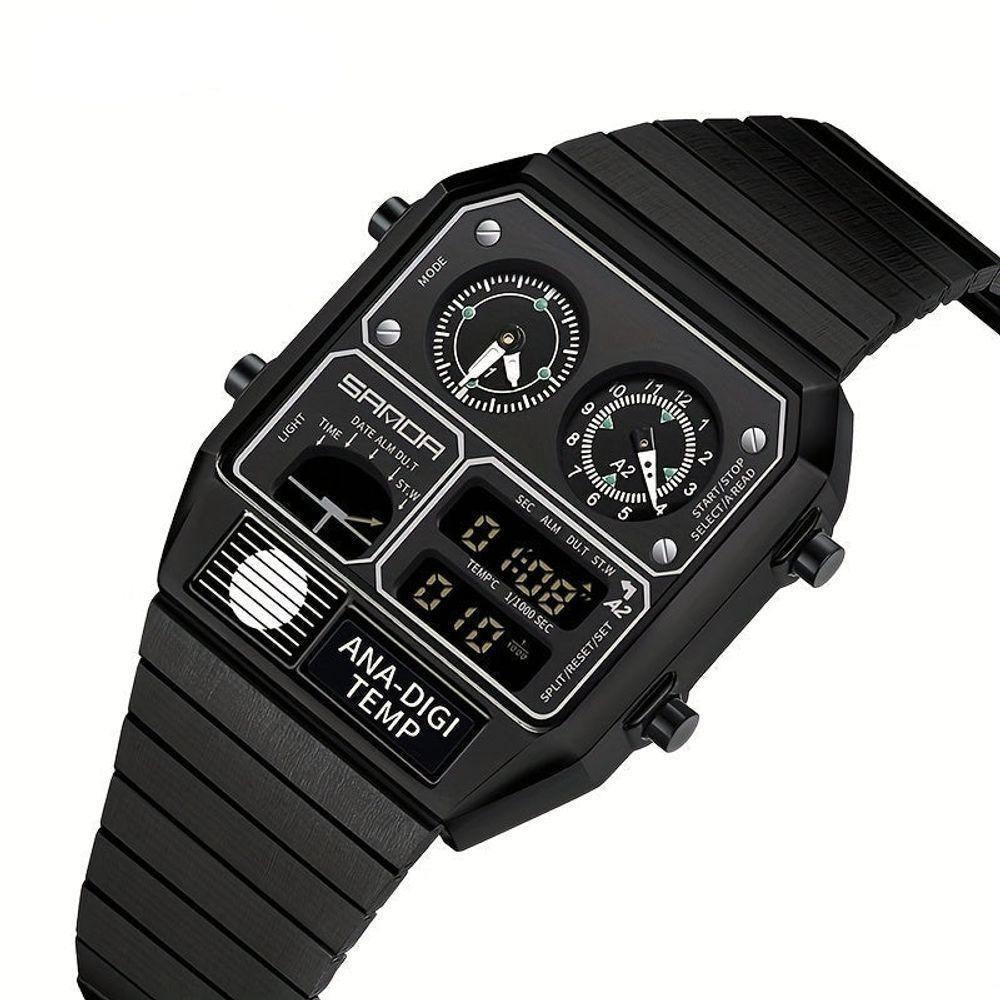 Relógio Eletrônico Com Pulseira De Aço Quadrada, Medição De Temperatura Preto - 2