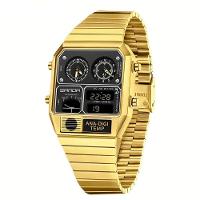 Relógio Eletrônico Com Pulseira De Aço Quadrada, Medição De Temperatura Dourado Preto - 1