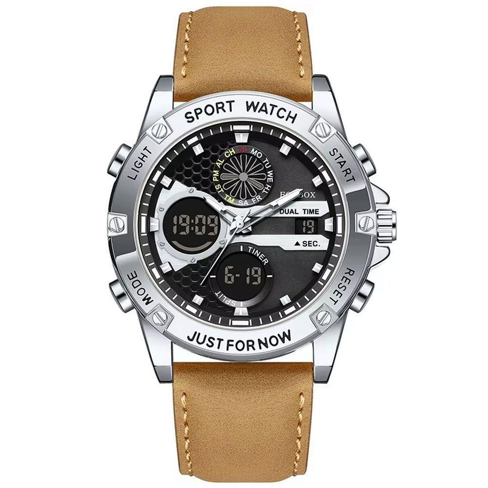 Relógio Digital Esportivo Quartzo Display Duplo á Prova D´agua Preto Prata - 1