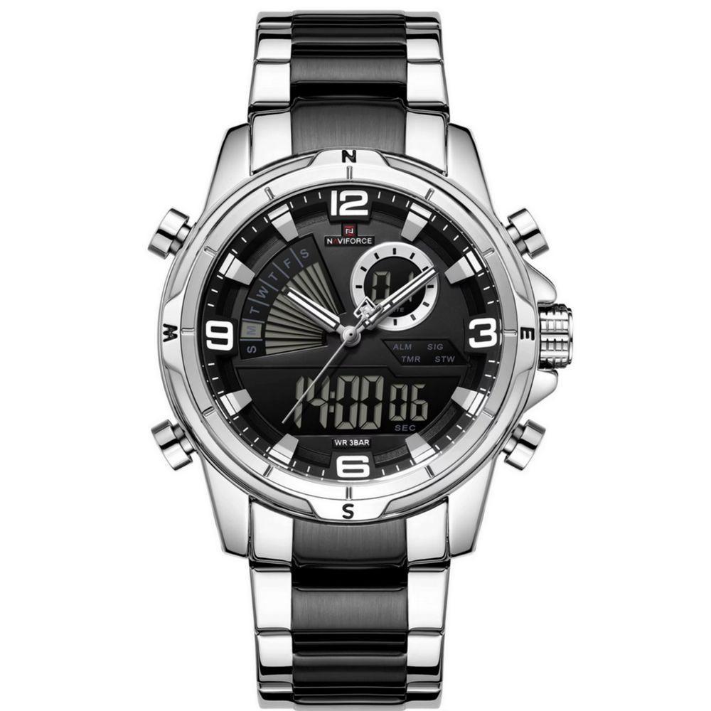 Relógio De Pulso Eletrônico Quartzo Design Luminoso à Prova D´agua Esportivo Prata Preto - 1