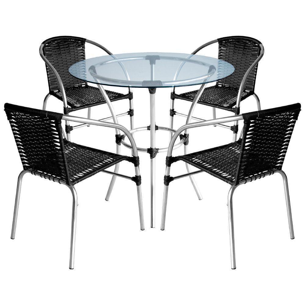 Conjunto Pool Mesa E 4 Cadeiras Alumínio Fibra Acesse Móveis Preto - 2