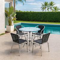 Conjunto Pool Mesa E 4 Cadeiras Alumínio Fibra Acesse Móveis Preto - 1