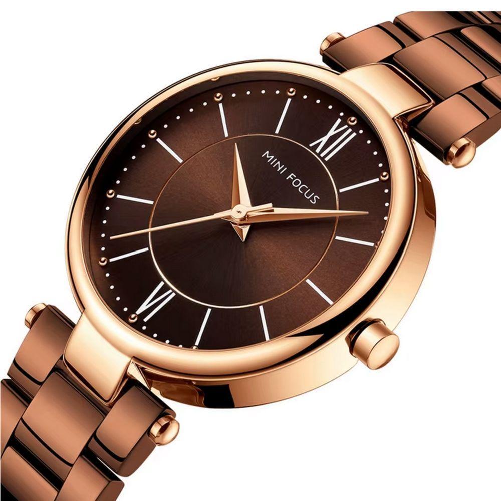 Relógio Feminino Pulseira De Aço Inoxidável á Prova D´agua Quartzo Marrom - 2