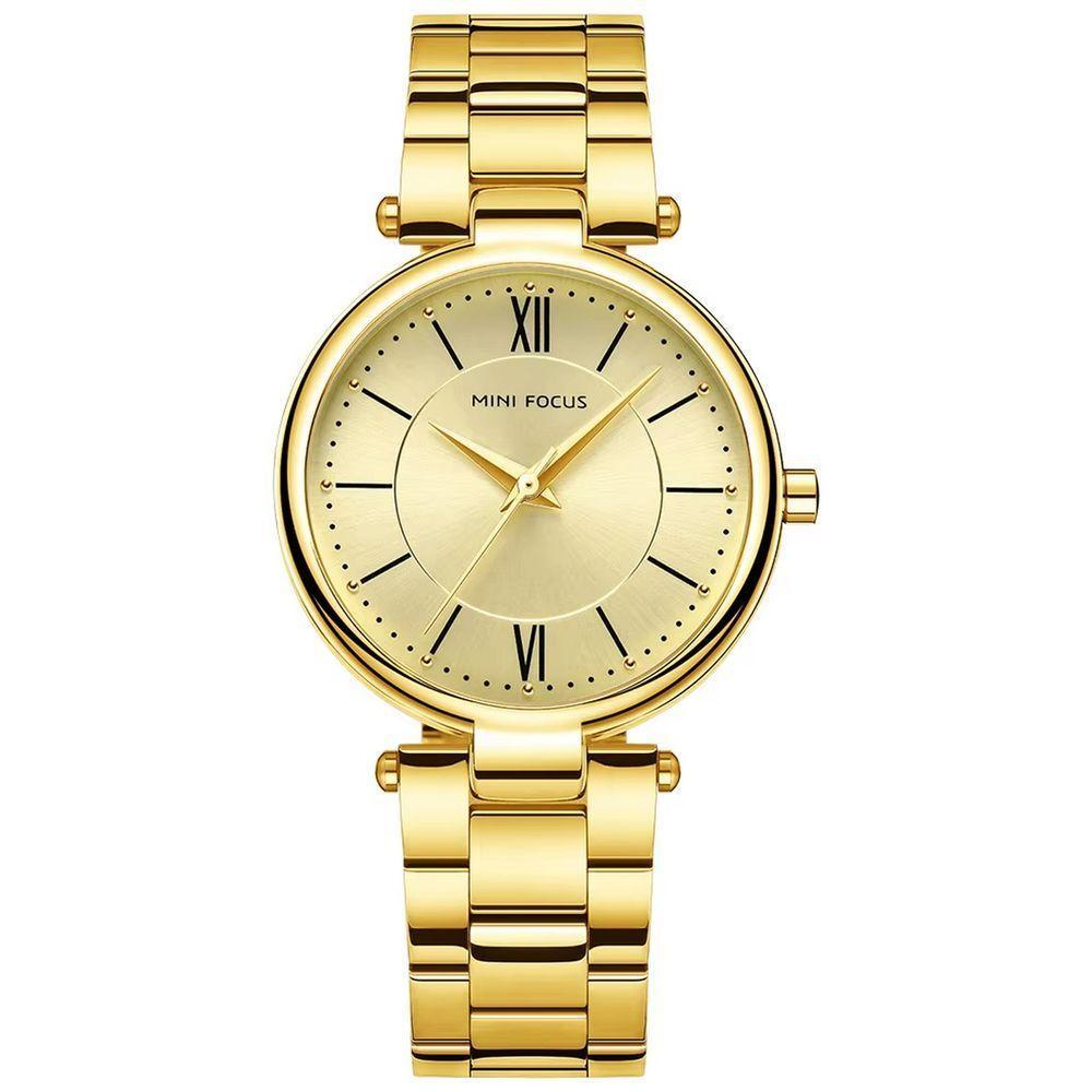 Relógio Feminino Pulseira De Aço Inoxidável á Prova D´agua Quartzo Dourado - 1