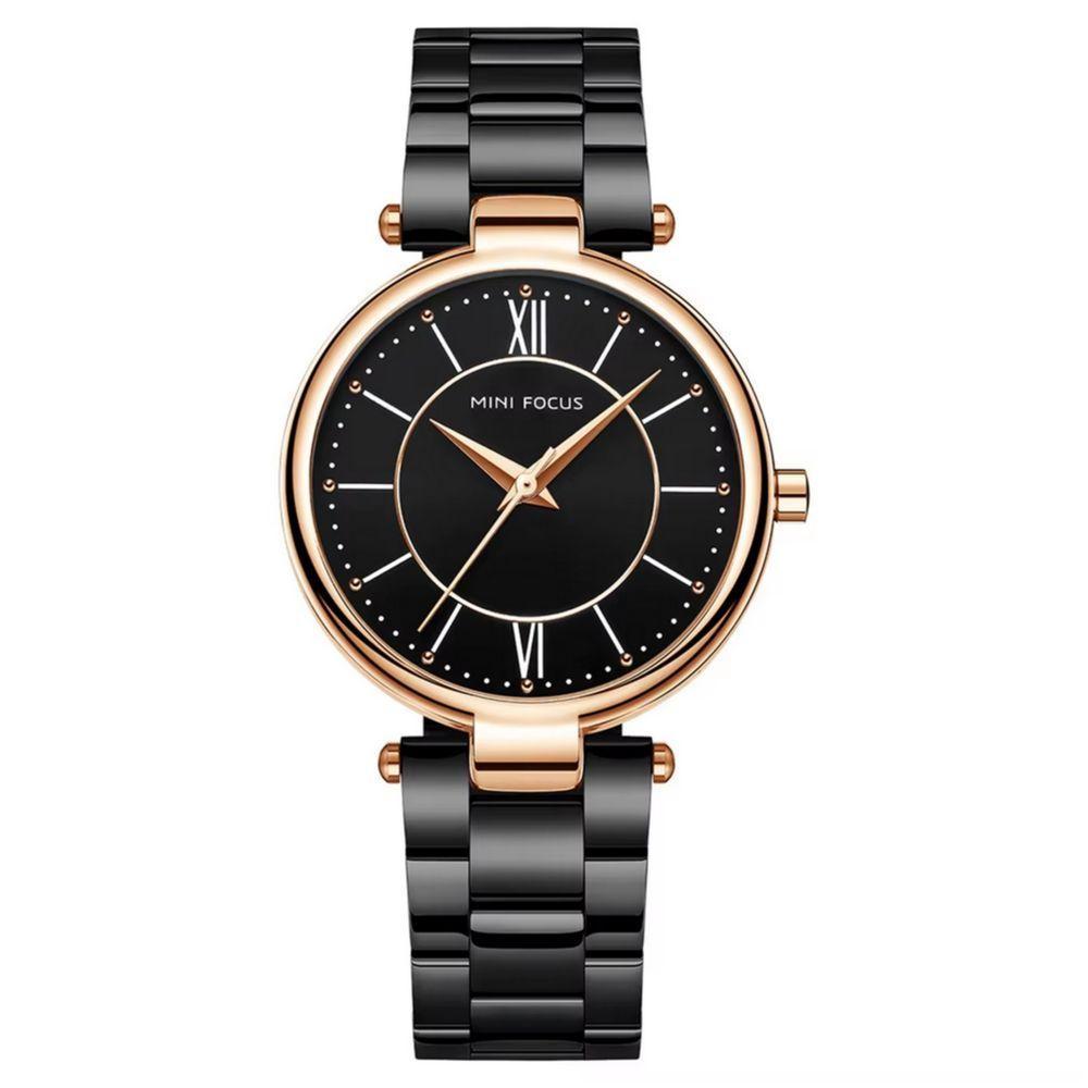 Relógio Feminino Pulseira De Aço Inoxidável á Prova D´agua Quartzo Preto Dourado - 1