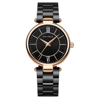 Relógio Feminino Pulseira De Aço Inoxidável á Prova D´agua Quartzo Preto Dourado
